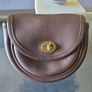 Coach Dark Brown Leather Wristlet with Gold Turnlock